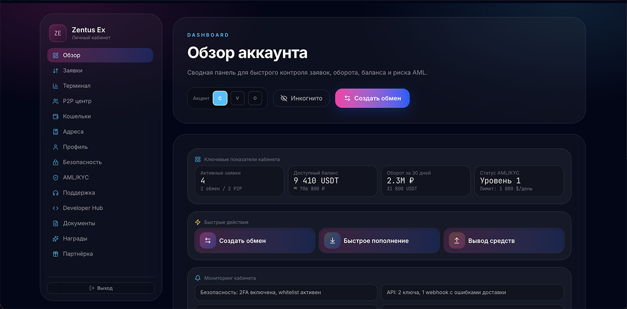 Zentus account view